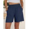 image:imageANRABESS Linen Shorts for Women Casual Summer High Waisted Wide Leg Lounge Beach Vacation Shorts with Pockets 2026 SpringNavy Blue