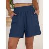 image:imageANRABESS Linen Shorts for Women Casual Summer High Waisted Wide Leg Lounge Beach Vacation Shorts with Pockets 2026 SpringNavy Blue