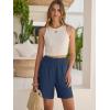 image:imageANRABESS Linen Shorts for Women Casual Summer High Waisted Wide Leg Lounge Beach Vacation Shorts with Pockets 2026 SpringNavy Blue