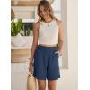 image:imageANRABESS Linen Shorts for Women Casual Summer High Waisted Wide Leg Lounge Beach Vacation Shorts with Pockets 2026 SpringNavy Blue