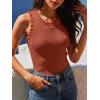 image:imageANRABESS Ribbed Tank Tops for Women Crew Neck Ruffle Sweater Vest Cute Sleeveless Shirts 2026 Summer Business Casual OutfitsRust