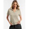 image:imageANRABESS Women Short Sleeve Sweater Wool Blend Polo V Neck Shirts Summer Dressy Top Business Casual Spring Vacation ClothesAlmond