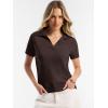 image:imageANRABESS Women Short Sleeve Sweater Wool Blend Polo V Neck Shirts Summer Dressy Top Business Casual Spring Vacation ClothesChocolate Brown