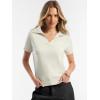 image:imageANRABESS Women Short Sleeve Sweater Wool Blend Polo V Neck Shirts Summer Dressy Top Business Casual Spring Vacation ClothesCream White