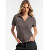 image:imageANRABESS Women Short Sleeve Sweater Wool Blend Polo V Neck Shirts Summer Dressy Top Business Casual Spring Vacation ClothesDrak Taupe