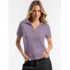 image:imageANRABESS Women Short Sleeve Sweater Wool Blend Polo V Neck Shirts Summer Dressy Top Business Casual Spring Vacation ClothesGrey Purple