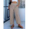 image:imageANRABESS Women Striped Gingham Wide Leg Palazzo Pants Casual Lounge Cropped PJ Bottoms Comfy Cute Plaid Pants with PocketsBrown White Stripe
