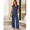 image:imageANRABESS Women Summer 2 Piece Outfits VNeck Top and Wide Leg Pants Set Comfy AllDay Wear for Lounge amp Daily Travel SetDeep Blue