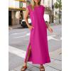 image:imageANRABESS Women Summer Casual Sleeveless Maxi Dress 2026 Crewneck Loose Split WrinkleFree Beach Travel Vacation Long SundressHot Pink