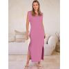 image:imageANRABESS Women Summer Casual Sleeveless Maxi Dress 2026 Crewneck Loose Split WrinkleFree Beach Travel Vacation Long SundressPink