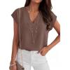 image:imageANRABESS Women Tops Cap Sleeve Dressy Casual V Neck Shirts 2026 Summer Business Work Blouses Outfits Trendy Spring ClothingCoffee