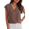image:imageANRABESS Women Tops Cap Sleeve Dressy Casual V Neck Shirts 2026 Summer Business Work Blouses Outfits Trendy Spring ClothingCoffee