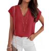 image:imageANRABESS Women Tops Cap Sleeve Dressy Casual V Neck Shirts 2026 Summer Business Work Blouses Outfits Trendy Spring ClothingRed