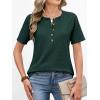image:imageANRABESS Women Waffle Knit Tops Short Sleeve Henley Shirts Dressy Casual Blouse 2026 Spring Fashion Outfits Trendy ClothesDeep Green