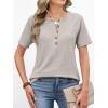 image:imageANRABESS Women Waffle Knit Tops Short Sleeve Henley Shirts Dressy Casual Blouse 2026 Spring Fashion Outfits Trendy ClothesGrey