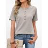 image:imageANRABESS Women Waffle Knit Tops Short Sleeve Henley Shirts Dressy Casual Blouse 2026 Spring Fashion Outfits Trendy ClothesGrey