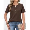 image:imageANRABESS Women Waffle Knit Tops Short Sleeve Henley Shirts Dressy Casual Blouse 2026 Spring Fashion Outfits Trendy ClothesRed Brown