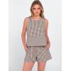 image:imageANRABESS Womens 2 Piece Outfits Striped Summer Casual Sleeveless Tank Top Matching Shorts Lounge Sets Beach Vacation ClothesBrown White Plaid