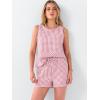 image:imageANRABESS Womens 2 Piece Outfits Striped Summer Casual Sleeveless Tank Top Matching Shorts Lounge Sets Beach Vacation ClothesPink White Plaid