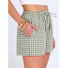 image:imageANRABESS Womens Boxer Shorts Summer Gingham Striped Drawstring Pajama Lounge Shorts With Pockets Trendy Cute Beach BottomsArmy Green White Plaid