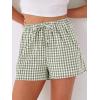 image:imageANRABESS Womens Boxer Shorts Summer Gingham Striped Drawstring Pajama Lounge Shorts With Pockets Trendy Cute Beach BottomsArmy Green White Plaid