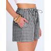 image:imageANRABESS Womens Boxer Shorts Summer Gingham Striped Drawstring Pajama Lounge Shorts With Pockets Trendy Cute Beach BottomsBlack White Plaid