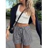 image:imageANRABESS Womens Boxer Shorts Summer Gingham Striped Drawstring Pajama Lounge Shorts With Pockets Trendy Cute Beach BottomsBlack White Plaid
