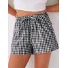 image:imageANRABESS Womens Boxer Shorts Summer Gingham Striped Drawstring Pajama Lounge Shorts With Pockets Trendy Cute Beach BottomsBlack White Plaid