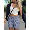 image:imageANRABESS Womens Boxer Shorts Summer Gingham Striped Drawstring Pajama Lounge Shorts With Pockets Trendy Cute Beach BottomsBlue White Plaid