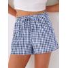 image:imageANRABESS Womens Boxer Shorts Summer Gingham Striped Drawstring Pajama Lounge Shorts With Pockets Trendy Cute Beach BottomsBlue White Plaid
