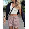image:imageANRABESS Womens Boxer Shorts Summer Gingham Striped Drawstring Pajama Lounge Shorts With Pockets Trendy Cute Beach BottomsBrown White Plaid