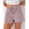 image:imageANRABESS Womens Boxer Shorts Summer Gingham Striped Drawstring Pajama Lounge Shorts With Pockets Trendy Cute Beach BottomsBrown White Plaid