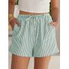 image:imageANRABESS Womens Boxer Shorts Summer Gingham Striped Drawstring Pajama Lounge Shorts With Pockets Trendy Cute Beach BottomsGreen White Stripe