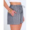 image:imageANRABESS Womens Boxer Shorts Summer Gingham Striped Drawstring Pajama Lounge Shorts With Pockets Trendy Cute Beach BottomsNavy Blue White Plaid