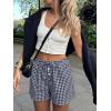 image:imageANRABESS Womens Boxer Shorts Summer Gingham Striped Drawstring Pajama Lounge Shorts With Pockets Trendy Cute Beach BottomsNavy Blue White Plaid