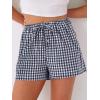 image:imageANRABESS Womens Boxer Shorts Summer Gingham Striped Drawstring Pajama Lounge Shorts With Pockets Trendy Cute Beach BottomsNavy Blue White Plaid