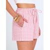 image:imageANRABESS Womens Boxer Shorts Summer Gingham Striped Drawstring Pajama Lounge Shorts With Pockets Trendy Cute Beach BottomsPink White Plaid