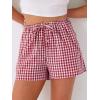 image:imageANRABESS Womens Boxer Shorts Summer Gingham Striped Drawstring Pajama Lounge Shorts With Pockets Trendy Cute Beach BottomsRed White Plaid