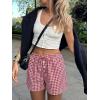 image:imageANRABESS Womens Boxer Shorts Summer Gingham Striped Drawstring Pajama Lounge Shorts With Pockets Trendy Cute Beach BottomsRed White Plaid