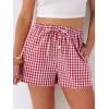 image:imageANRABESS Womens Boxer Shorts Summer Gingham Striped Drawstring Pajama Lounge Shorts With Pockets Trendy Cute Beach BottomsRed White Plaid