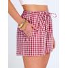 image:imageANRABESS Womens Boxer Shorts Summer Gingham Striped Drawstring Pajama Lounge Shorts With Pockets Trendy Cute Beach BottomsRed White Plaid