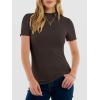 image:imageANRABESS Womens Lettuce Trim Mock Neck Short Sleeve Tops Casual Ribbed Knit Slim Fit Tee Shirt Spring Layer Vacation OutfitsBrown