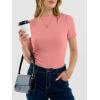 image:imageANRABESS Womens Lettuce Trim Mock Neck Short Sleeve Tops Casual Ribbed Knit Slim Fit Tee Shirt Spring Layer Vacation OutfitsCoral Pink