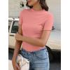 image:imageANRABESS Womens Lettuce Trim Mock Neck Short Sleeve Tops Casual Ribbed Knit Slim Fit Tee Shirt Spring Layer Vacation OutfitsCoral Pink