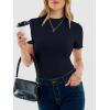 image:imageANRABESS Womens Lettuce Trim Mock Neck Short Sleeve Tops Casual Ribbed Knit Slim Fit Tee Shirt Spring Layer Vacation OutfitsNavy Blue