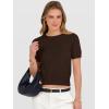 image:imageANRABESS Womens Short Sleeve Sweaters Cropped Crew Neck Business Casual Lightweight Sweater Tops 2026 Spring Summer OutfitsCoffee