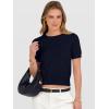 image:imageANRABESS Womens Short Sleeve Sweaters Cropped Crew Neck Business Casual Lightweight Sweater Tops 2026 Spring Summer OutfitsNavy Blue