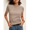 image:imageANRABESS Womens Short Sleeve Sweaters Cropped Crew Neck Business Casual Lightweight Sweater Tops 2026 Spring Summer OutfitsTan