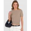 image:imageANRABESS Womens Short Sleeve Sweaters Cropped Crew Neck Business Casual Lightweight Sweater Tops 2026 Spring Summer OutfitsTan