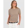 image:imageANRABESS Womens Short Sleeve Sweaters Cropped Crew Neck Business Casual Lightweight Sweater Tops 2026 Spring Summer OutfitsTan